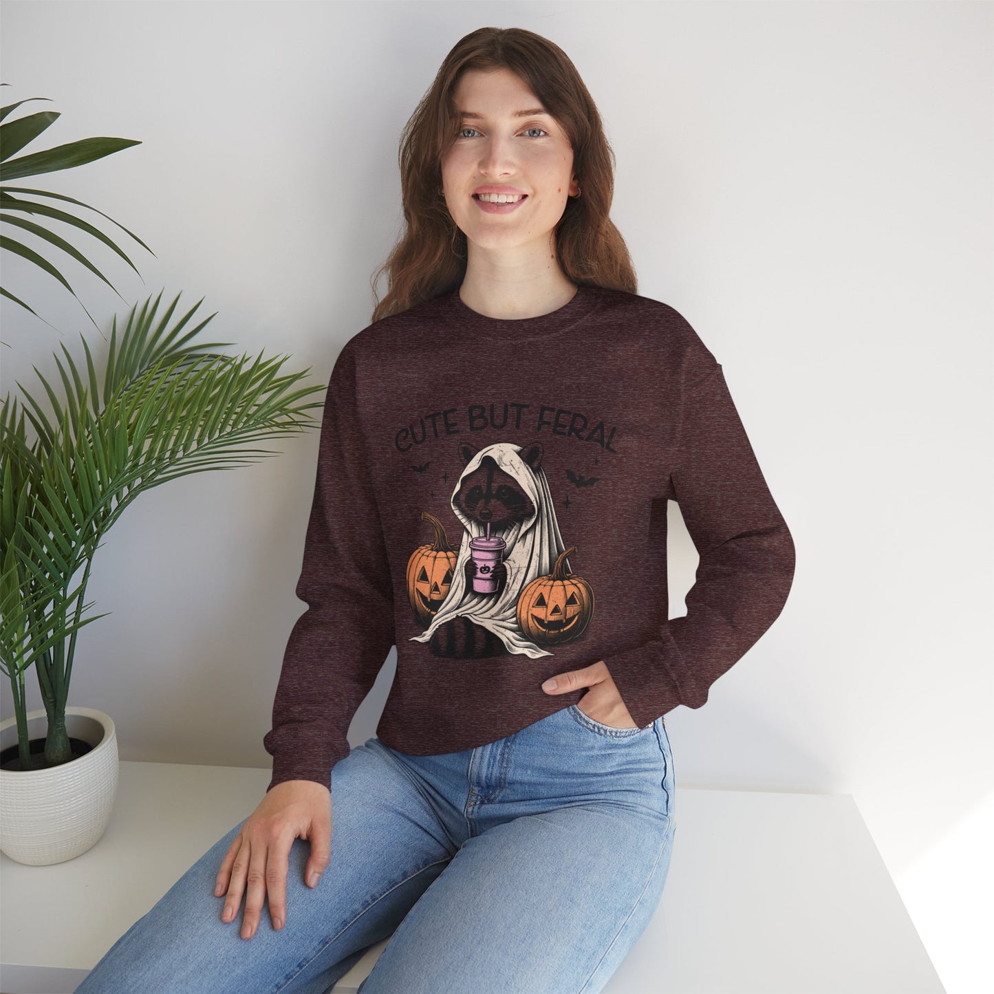 Raccoon Unisex Heavy Blend™ Crewneck Sweatshirt Cute and Feral Halloween Season Gift Ideas