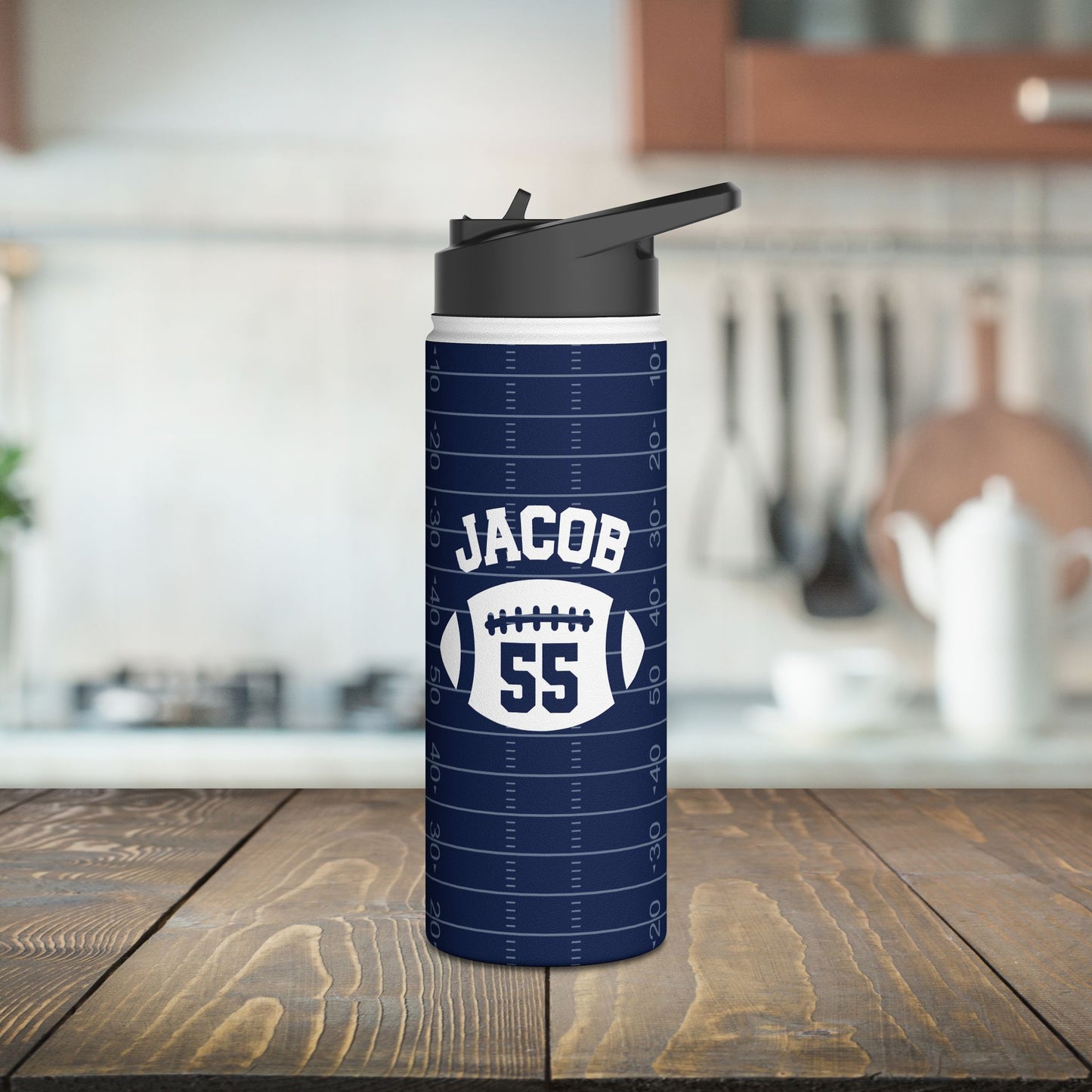 Personalized Name and Number Sport Football Stainless Steel Bottle Tumbler Gift Idea