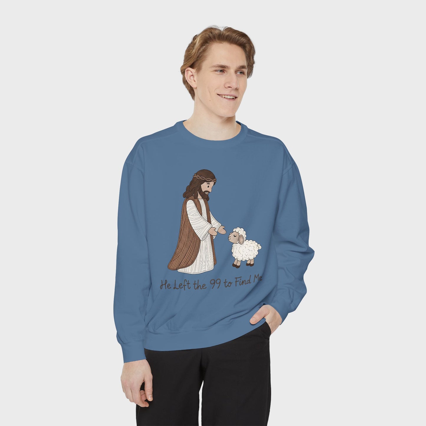 Christian Unisex Sweatshirt "He Left the 99 to Find Me" Shepherd & Lamb Crewneck