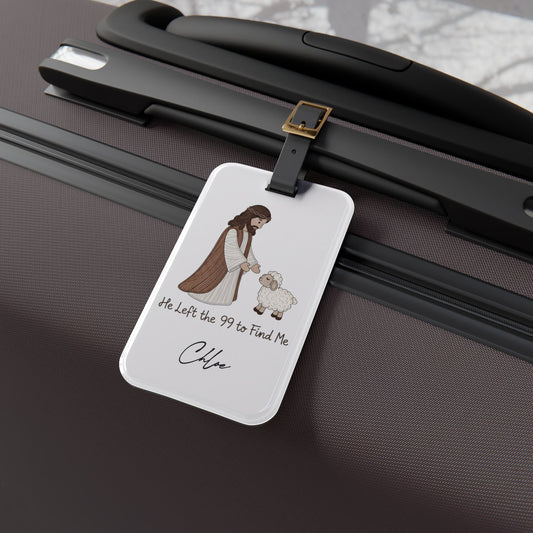 Personalized Cute Christian Luggage Tag — "He Left the 99 to Find Me" Shepherd & Lamb