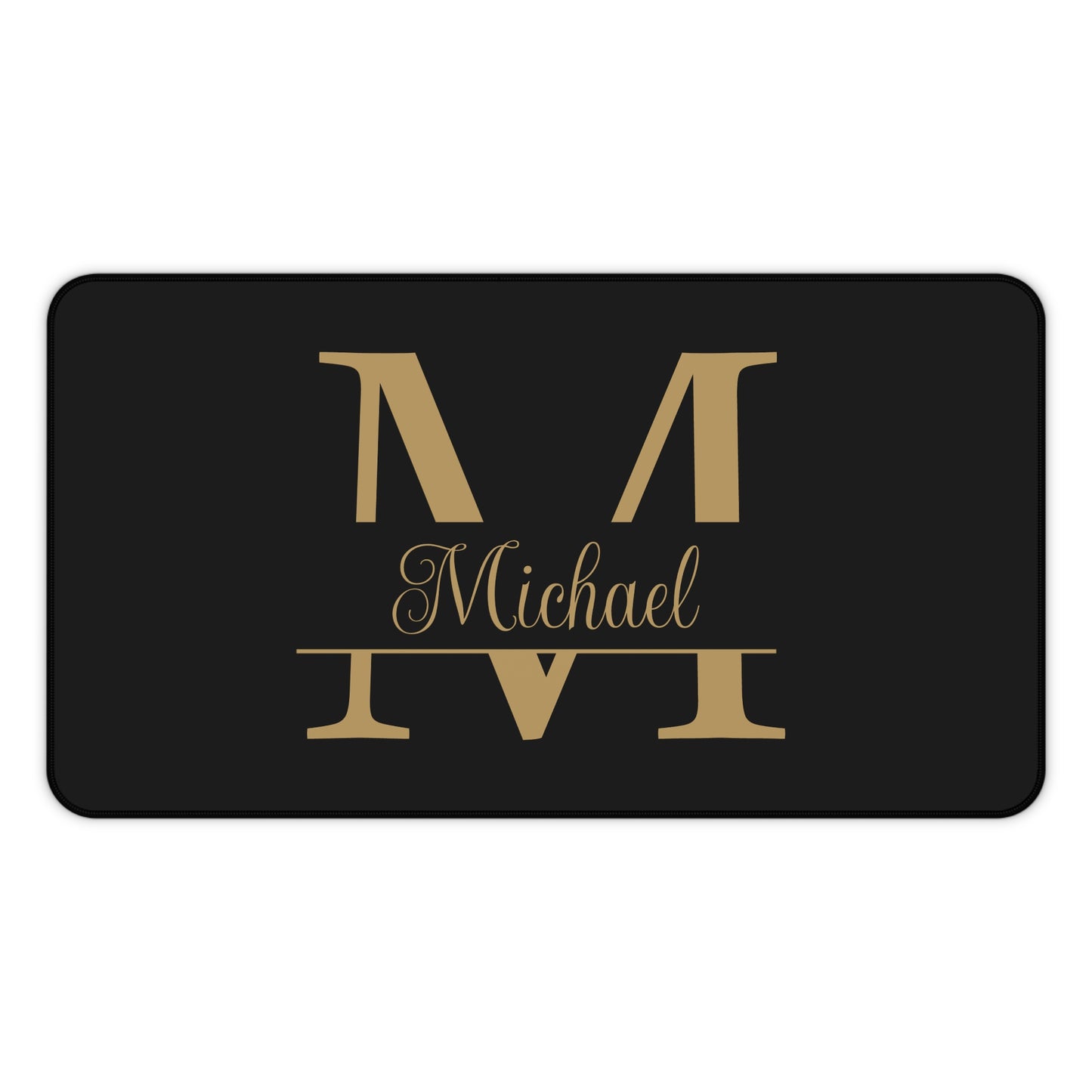Personalized Monogram Name Black Gold Theme Desk Mat