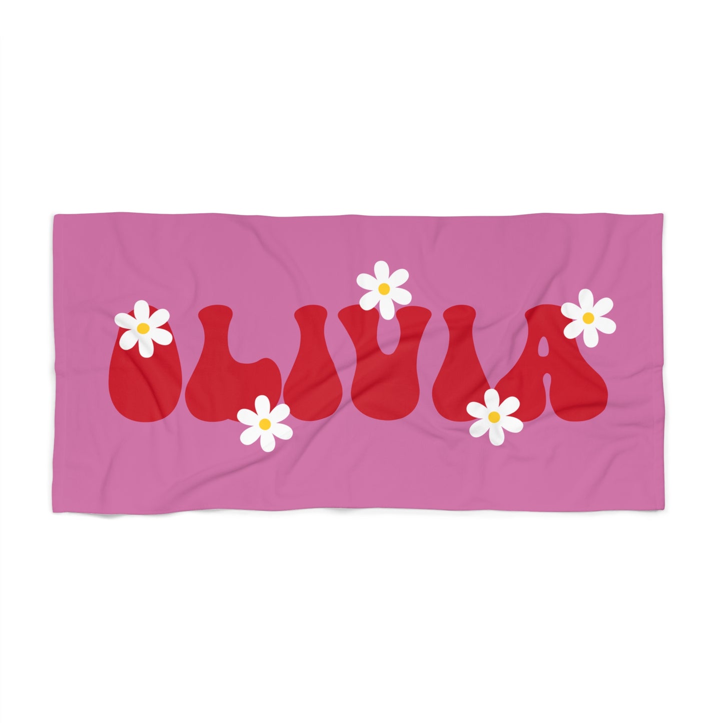 Personalized Name Floral Pink Daisy Beach Towel - Hunting Birthday Christmas Gift