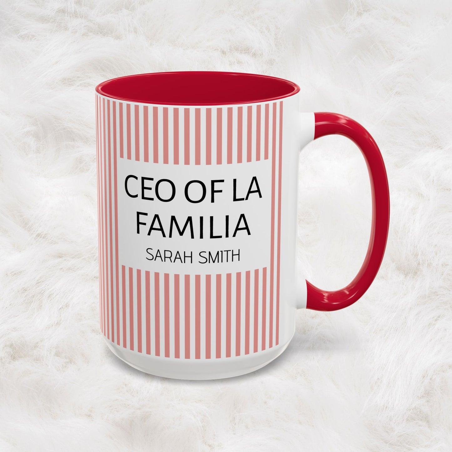 Personalized Name Pink Striped Coffee Tea Mug | Meaningful CEO of La Familia Gift for Mom, Wife, Women