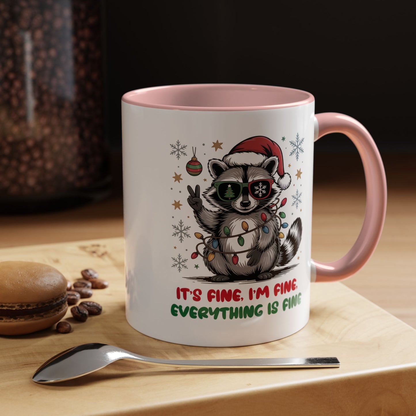 It's Fine, I'm Fine Everything Is Fine - Cute Funny Raccoon Mug | Hunting Christmas Holiday Gift