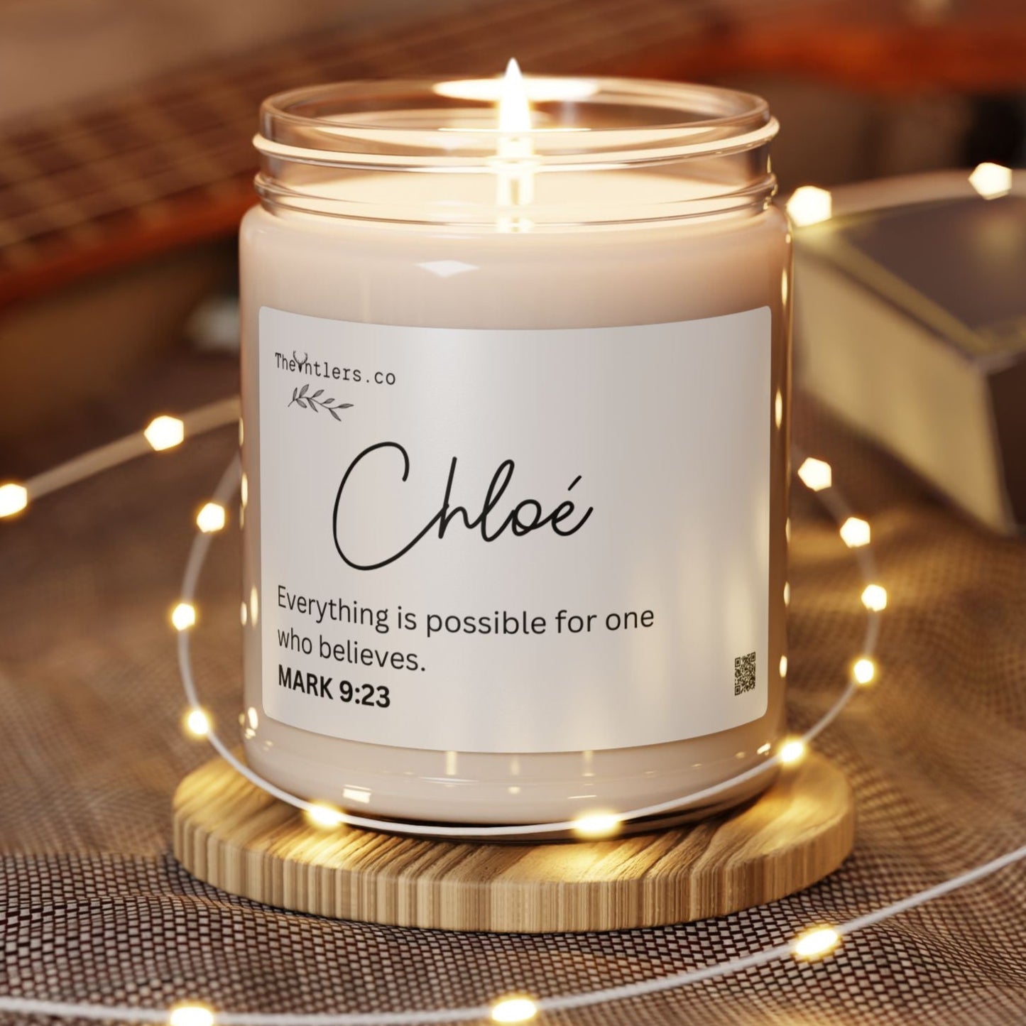 Personalized Name & Scripture Soy Wax Candle, Decoration Gift Idea, Eco Friendly 9oz. Mark 9:23. Inspiration Mental Healing