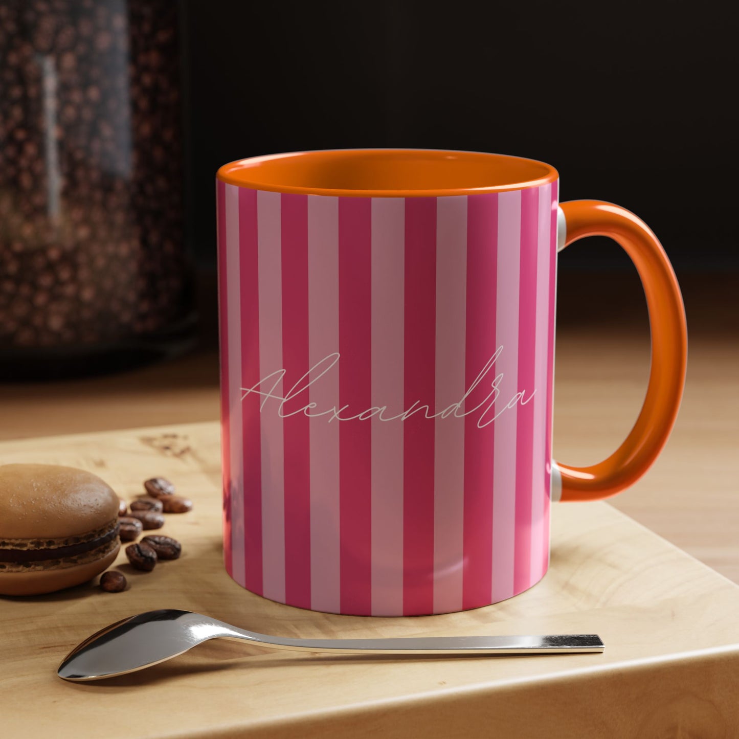 Personalized Name Pink Striped Coffee Tea Mug