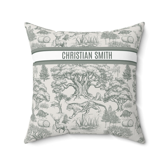 Personalized Name Luxury Vintage Toile De Jouy French Nature Landscape Seamless Pattern Version 5 Art Spun Square Throw Pillow Gifts