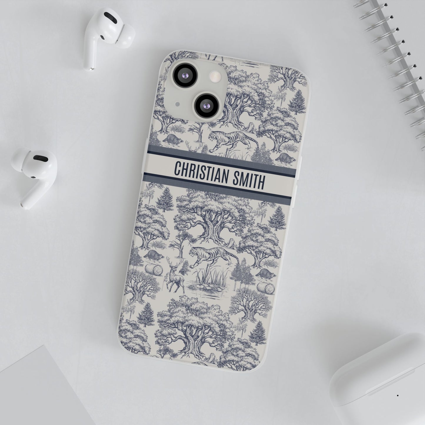 Personalized Name Vintage Toile De Jouy French Nature Landscape Seamless Pattern Fashion Art  Flexi Phone Case Version 2 | Christmas Birthday Gifts