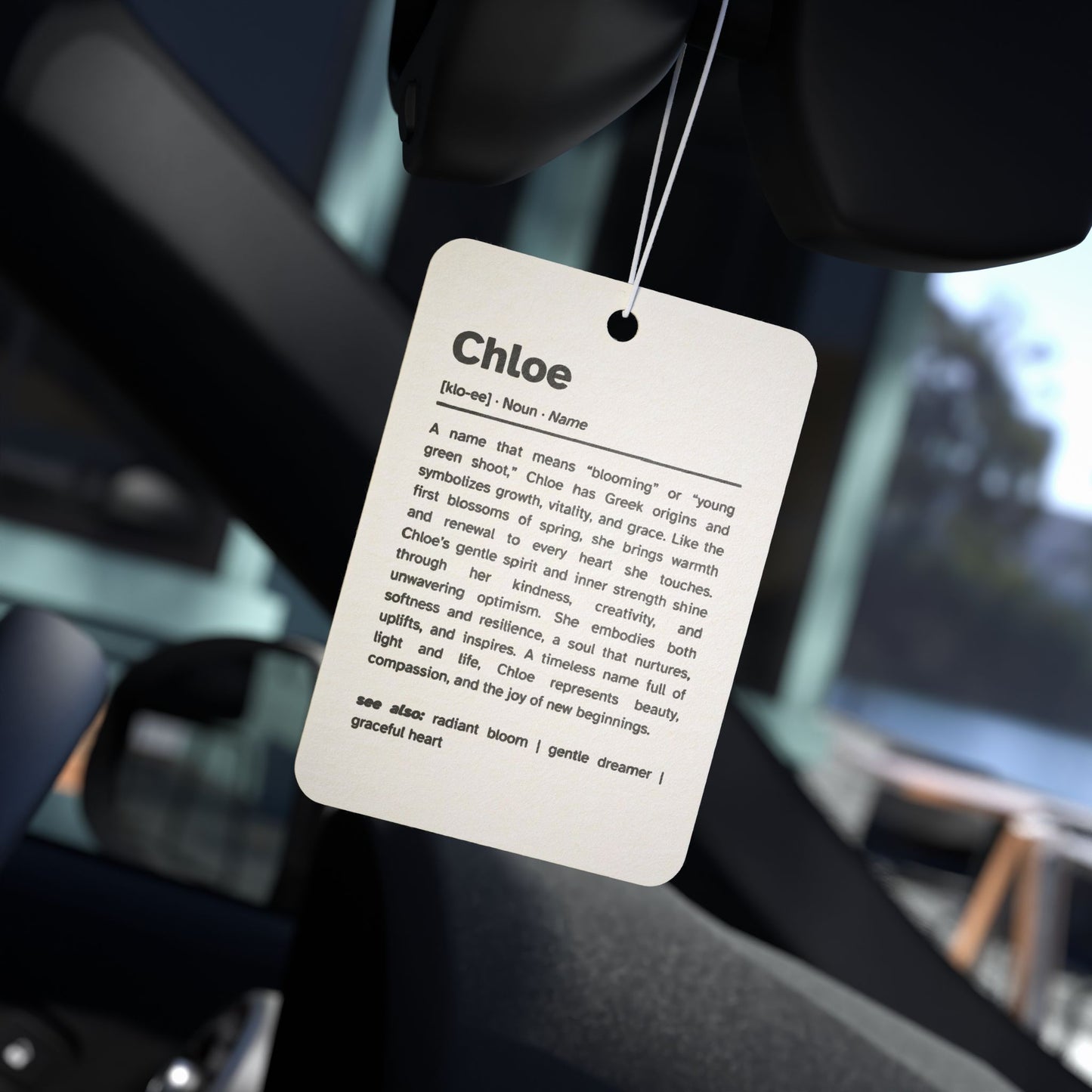 Chloe Name Meaning Car Air Freshener | Gift Ideas
