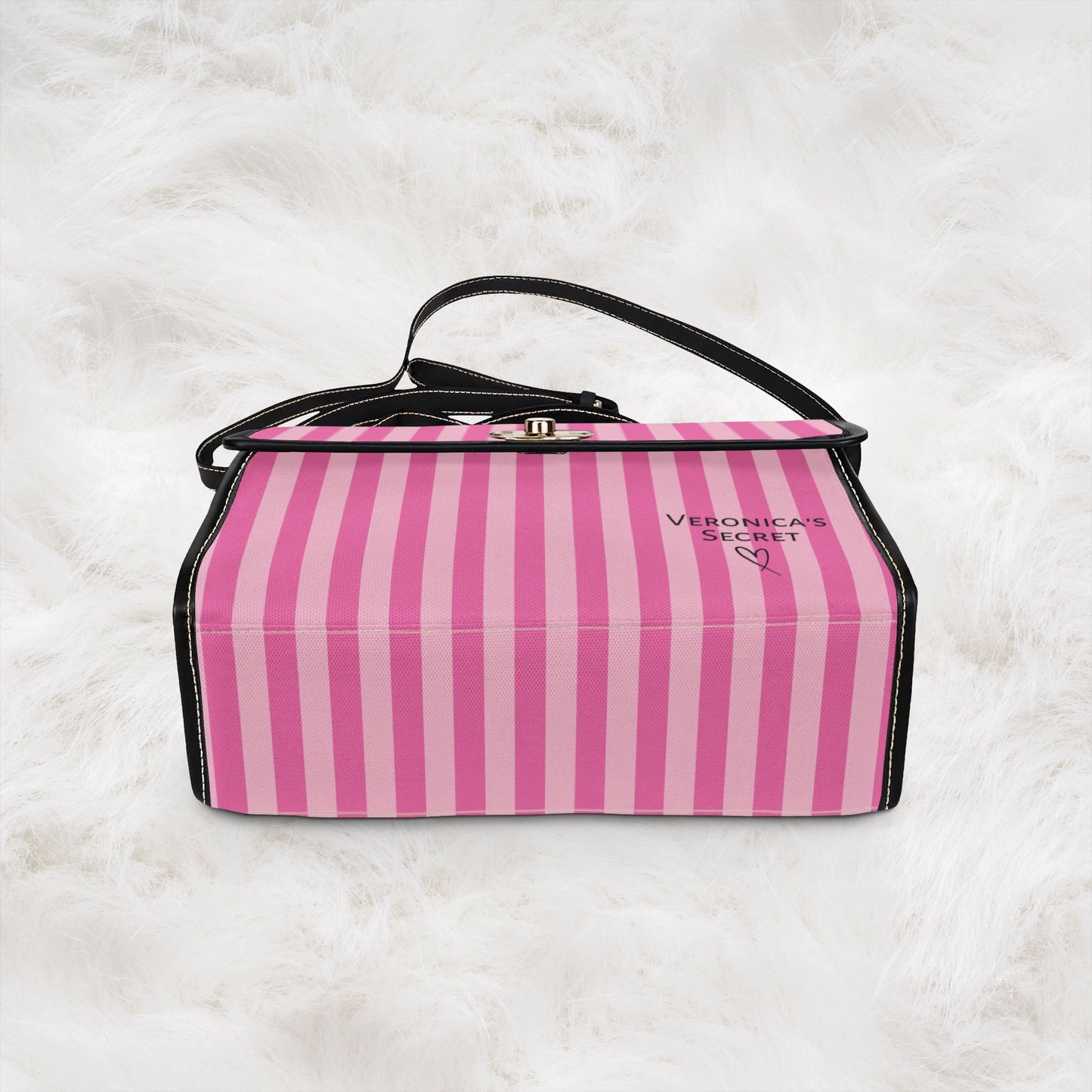 Personalized Name Waterproof Canvas Bag | Pink Stripe Crossbody Shoulder Tote Handbag