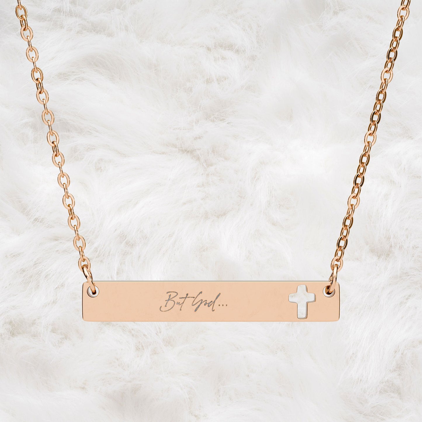 But God... Engraved Cutout Cross Bar Necklace. Christian Faith Inspired Gift
