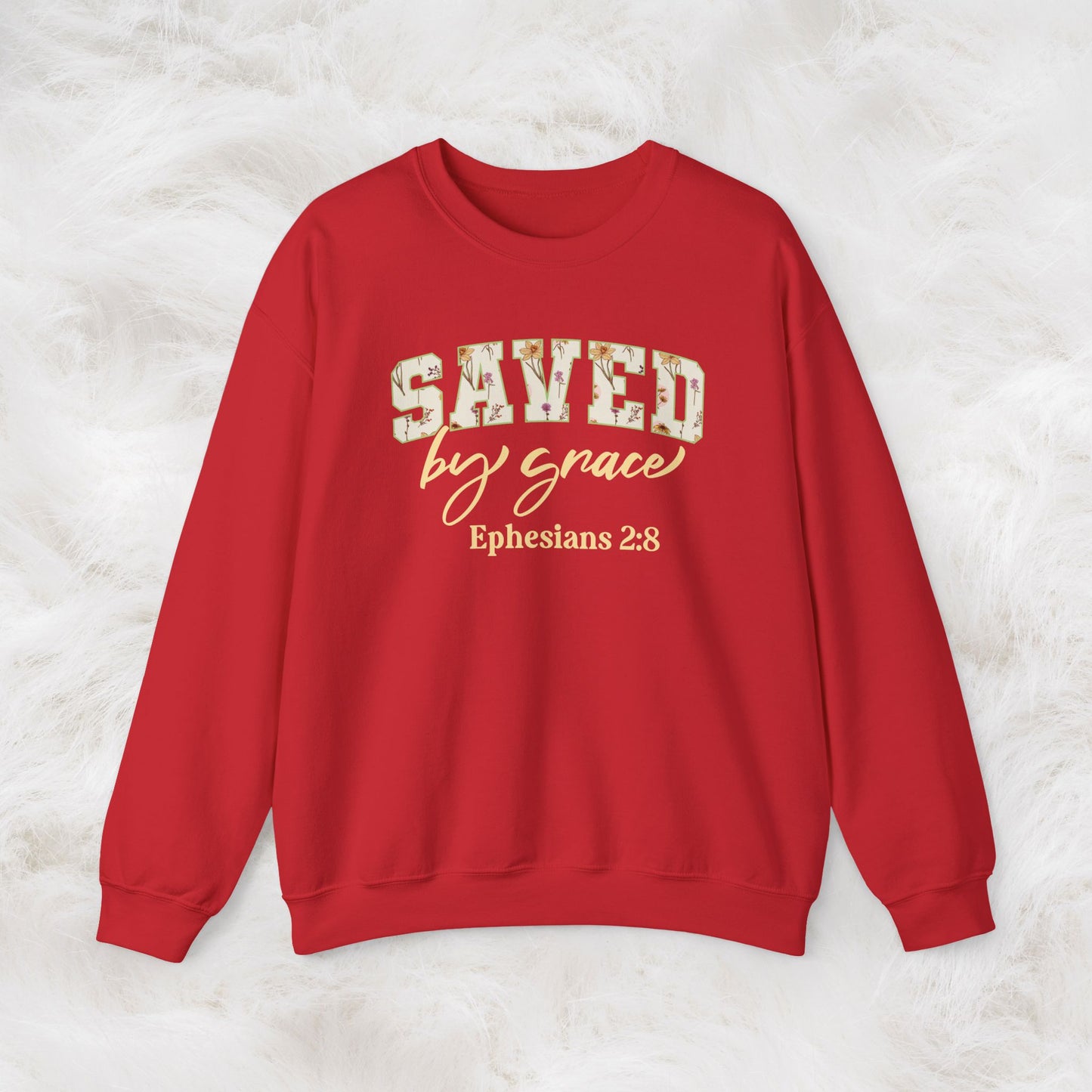Saved by Grace Ephesians 2:8 Bible Verse Christian Sweatshirt | Inspirational Crewneck Unisex Gift | Cozy Everyday Wear