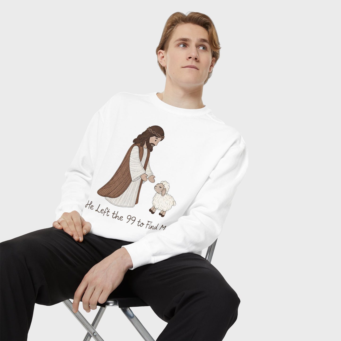 Christian Unisex Sweatshirt "He Left the 99 to Find Me" Shepherd & Lamb Crewneck