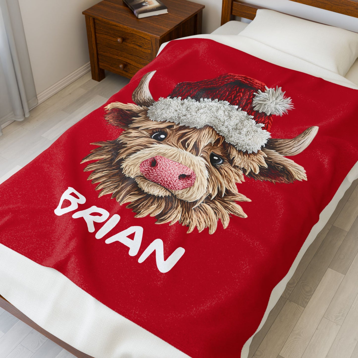 Personalized Name on Cute Highland Cow Velveteen Plush Blanket | Hunting Christmas Gift Ideas