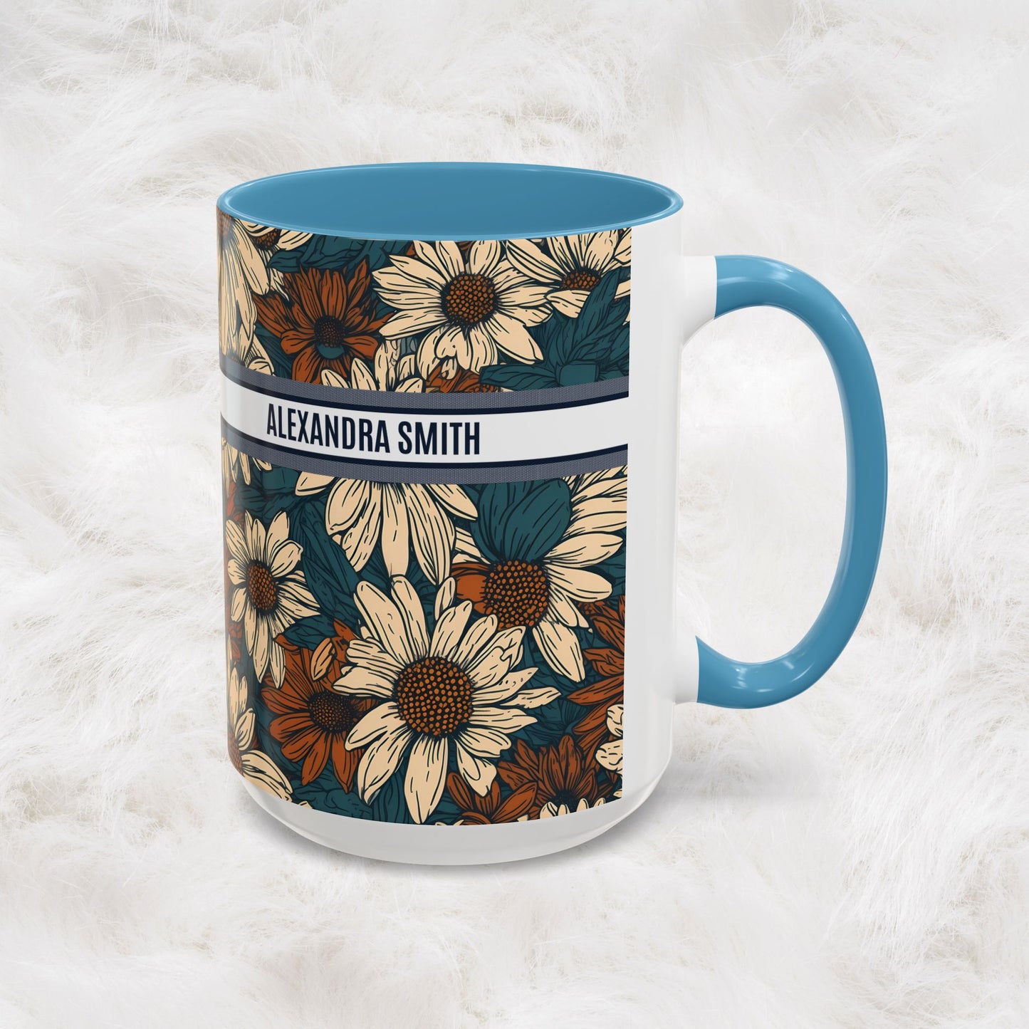Personalized Name Text Daisy Floral Luxury Vintage Toile De Jouy French Pattern Accent Coffee Tea Mug