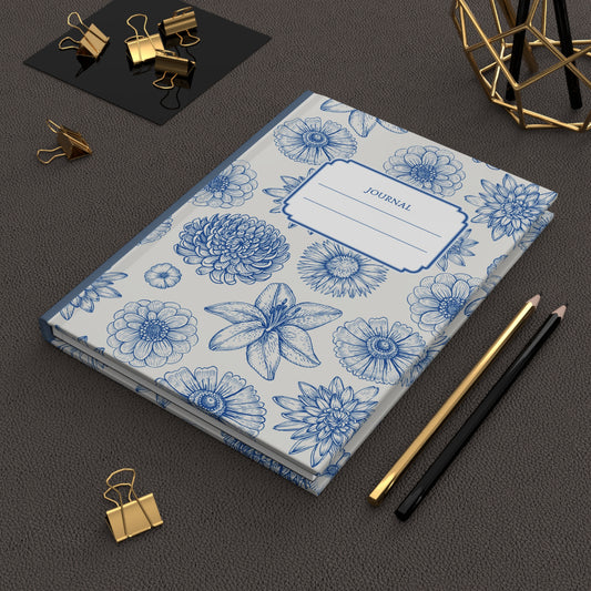 Vintage Blue Floral Hardcover Notebook Journal
