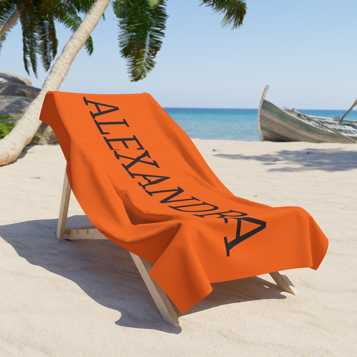 Personalized Name Text Luxury Orange Beach Towel | Travel Vacation Gift Ideas