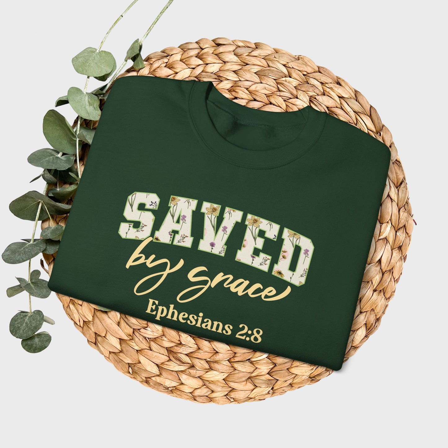 Saved by Grace Ephesians 2:8 Bible Verse Christian Sweatshirt | Inspirational Crewneck Unisex Gift | Cozy Everyday Wear