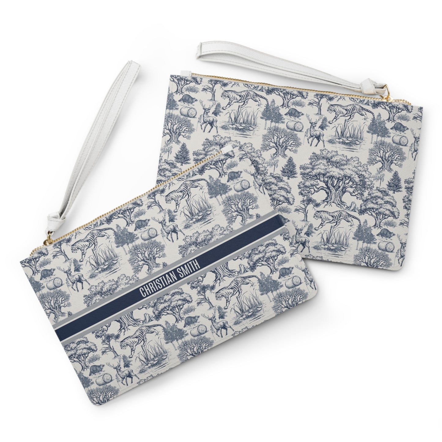 Personalized Name Luxury Vintage Toile De Jouy French Nature Landscape Seamless Pattern Art Version 1 Clutch Bag | Christmas Birthday Gift Ideas