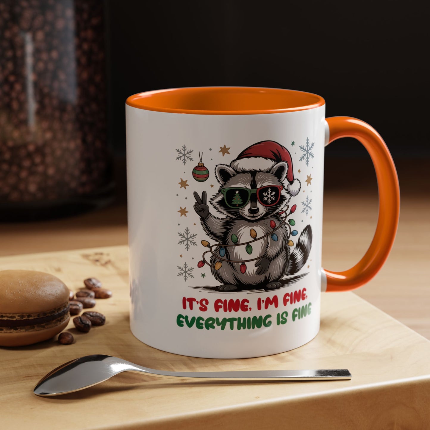 It's Fine, I'm Fine Everything Is Fine - Cute Funny Raccoon Mug | Hunting Christmas Holiday Gift