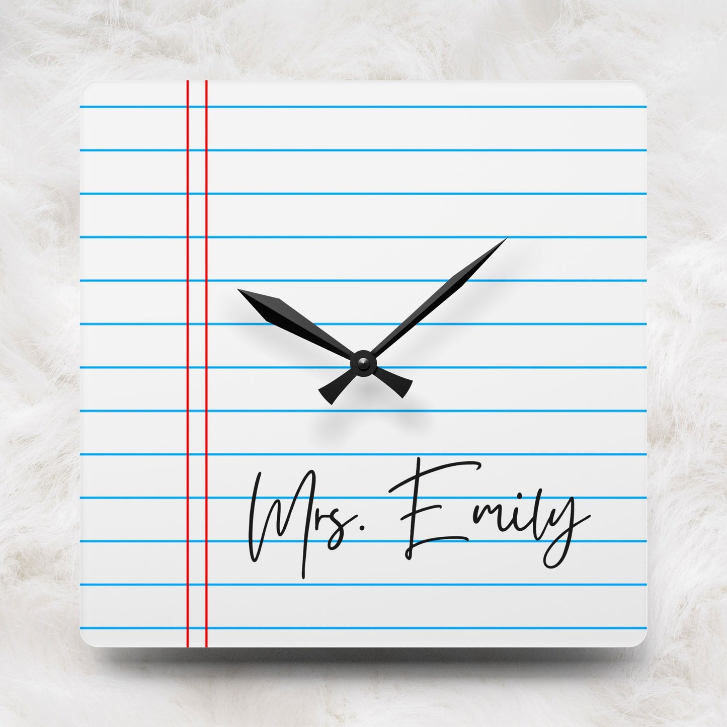 Personalized Name College Ruled Lined Acrylic Wall Clock | College Student Teacher Souvenir Home Decor Gift Idea