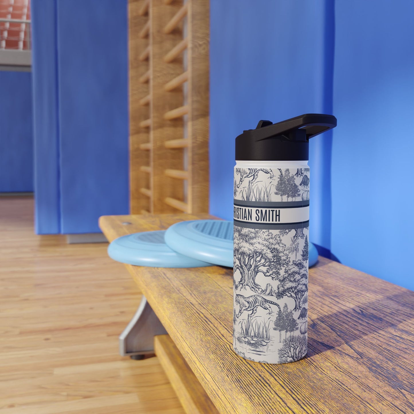 Personalized Name Luxury Vintage Toile De Jouy French Nature Landscape Seamless Pattern Fashion Art Version 2 Stainless Steel Bottle Tumbler Gift Idea