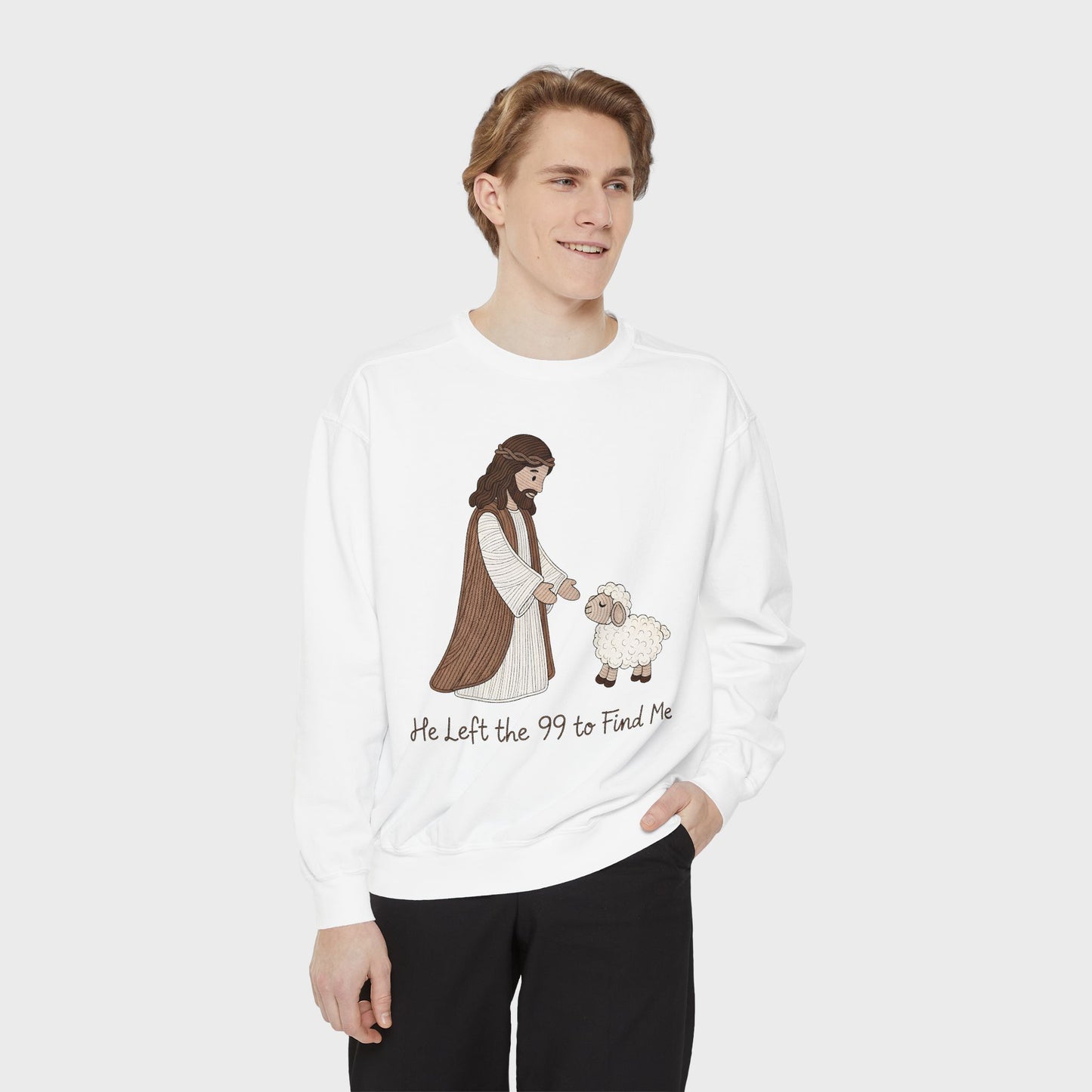 Christian Unisex Sweatshirt "He Left the 99 to Find Me" Shepherd & Lamb Crewneck