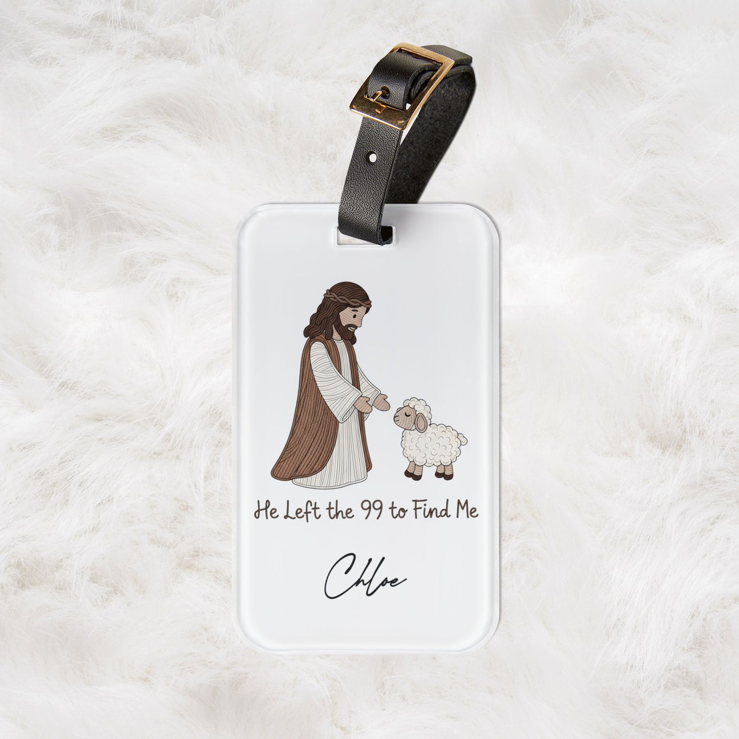 Personalized Cute Christian Luggage Tag — "He Left the 99 to Find Me" Shepherd & Lamb