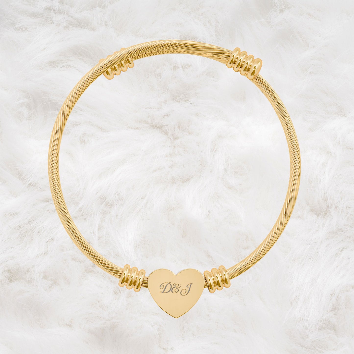Personalized Custom Name Initials Cable Wire Bangle Heart Cuff Bracelet