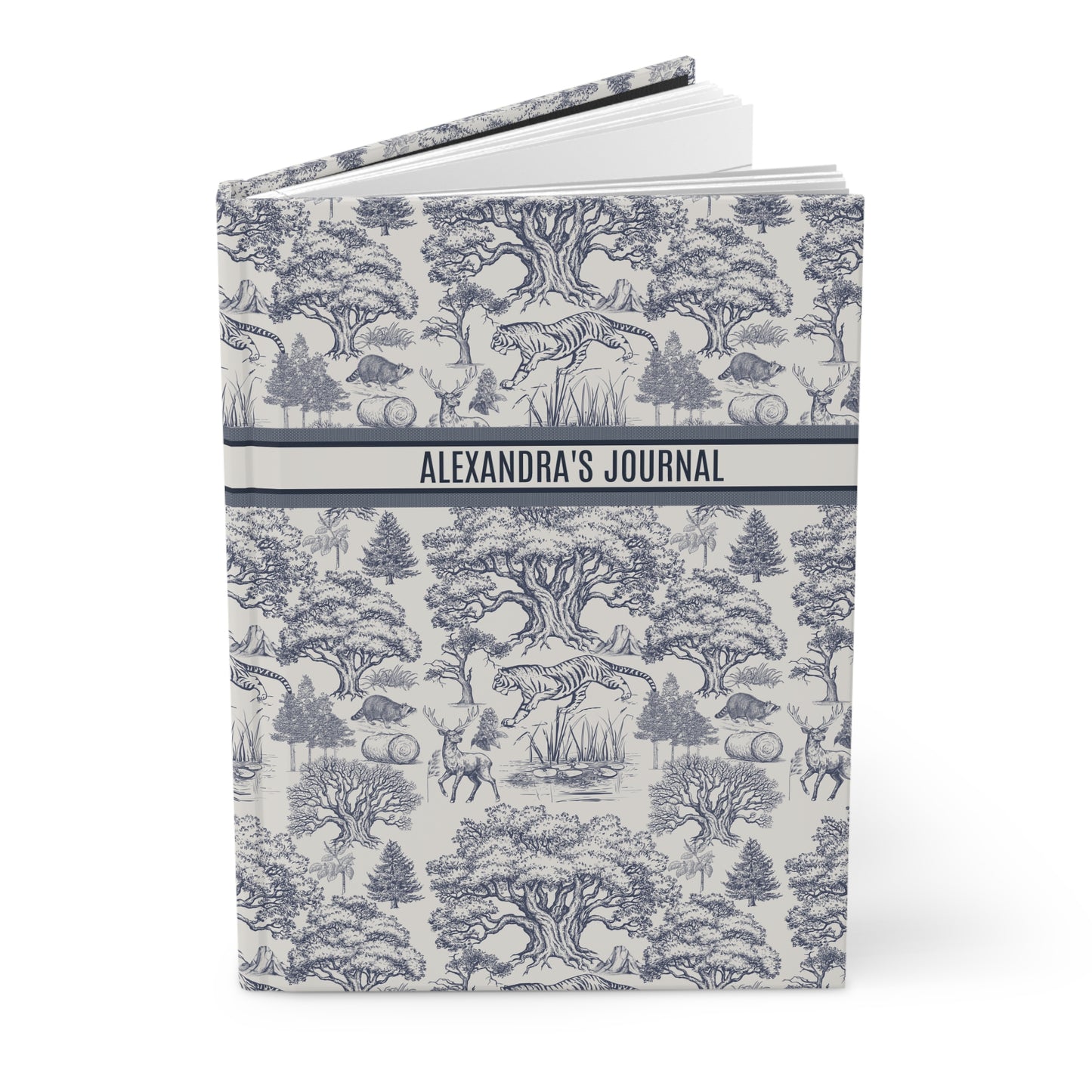 Personalized Name Toile De Jouy Seamless Nature Landscape Pattern Hardcover Journal Version 2