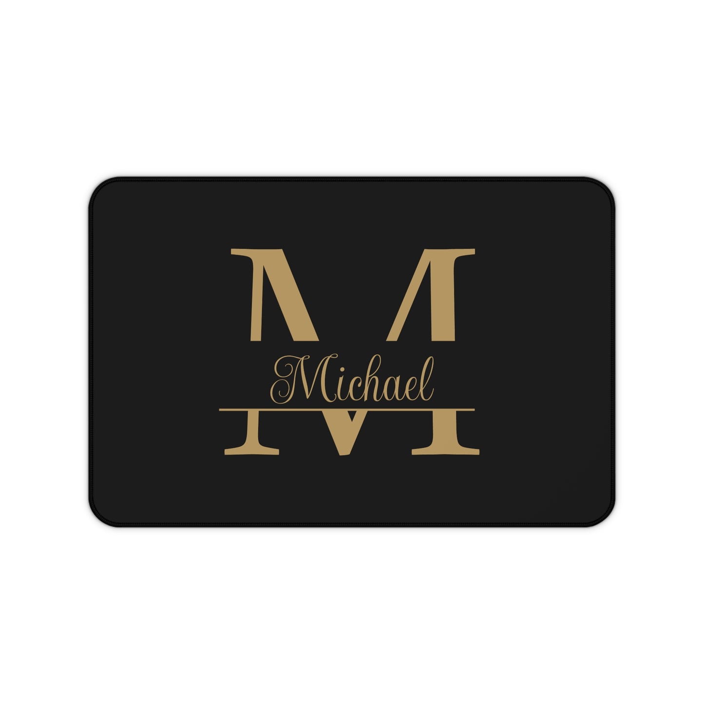 Personalized Monogram Name Black Gold Theme Desk Mat