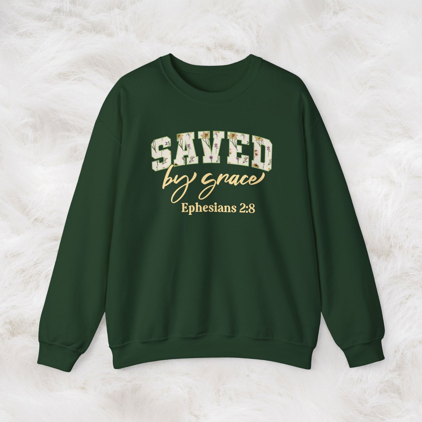 Saved by Grace Ephesians 2:8 Bible Verse Christian Sweatshirt | Inspirational Crewneck Unisex Gift | Cozy Everyday Wear