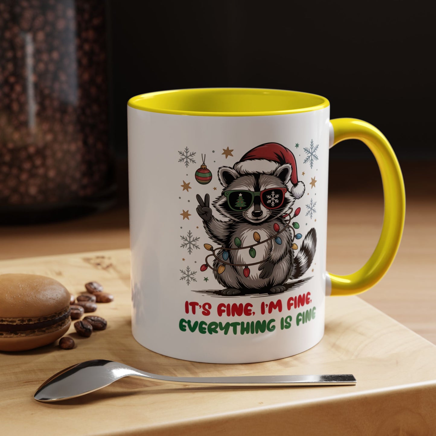 It's Fine, I'm Fine Everything Is Fine - Cute Funny Raccoon Mug | Hunting Christmas Holiday Gift