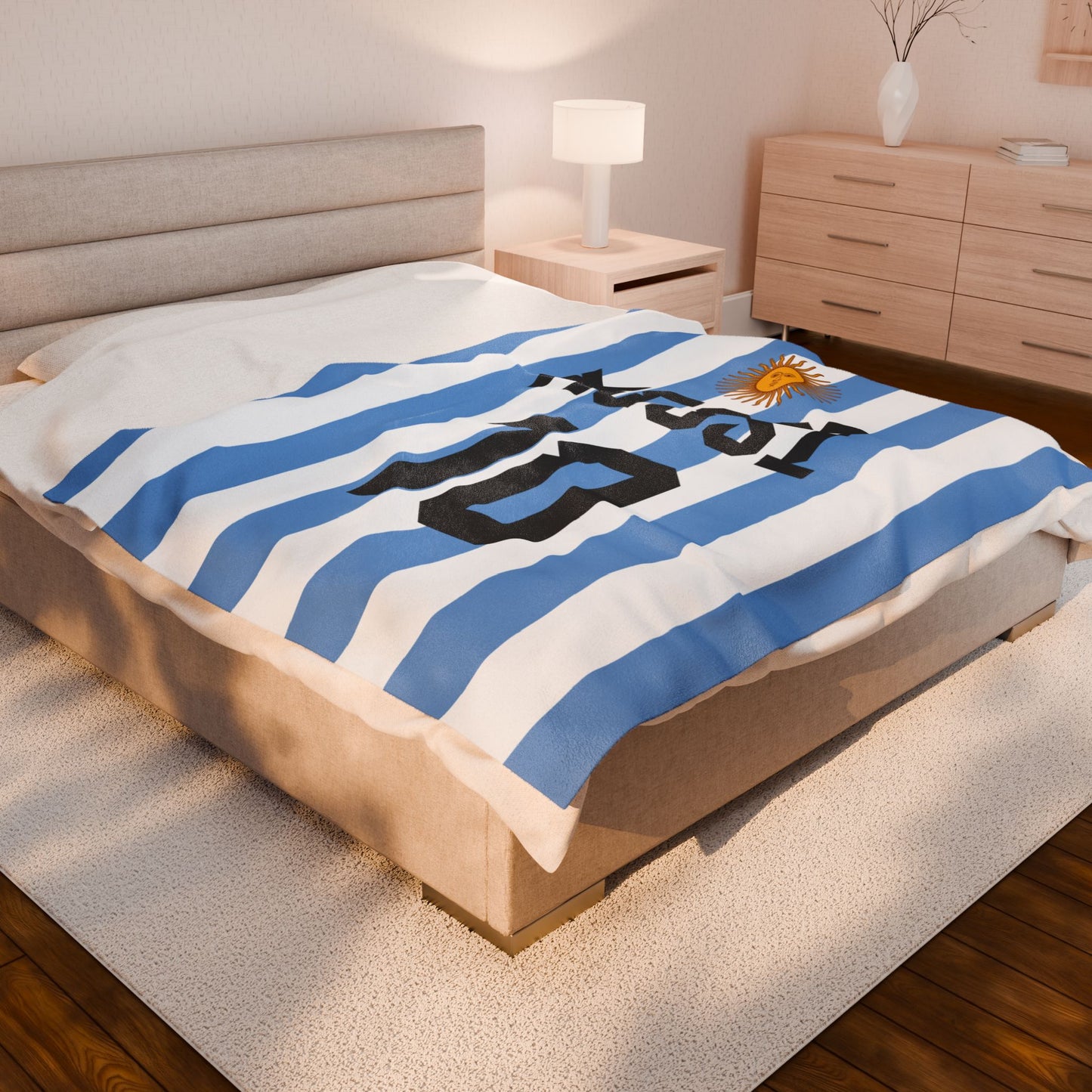 Personalized Name and Number Argentina Velveteen Plush Blanket | Birthday Anniversary Christmas Football Soccer Jersey Fans Gift Ideas