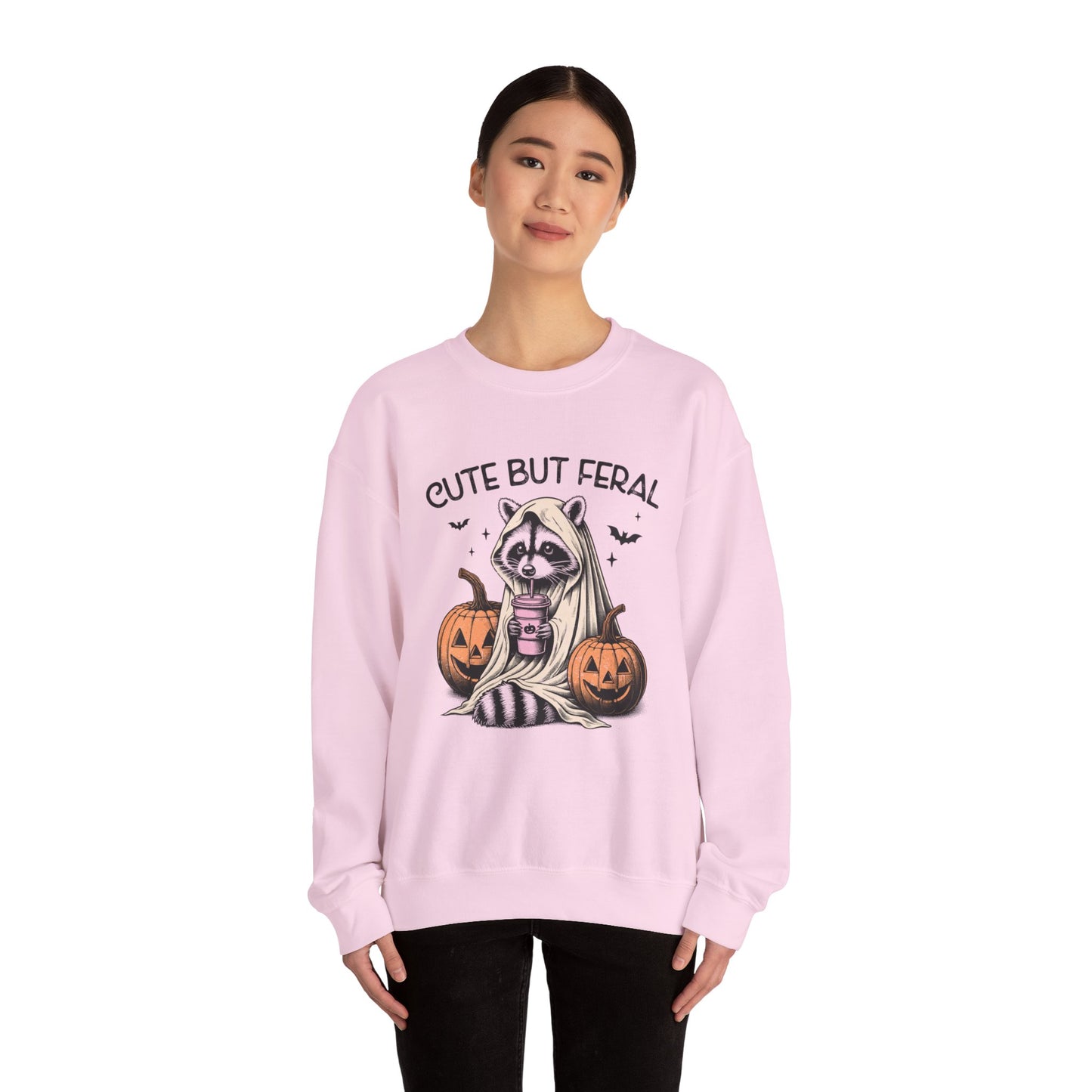 Raccoon Unisex Heavy Blend™ Crewneck Sweatshirt Cute and Feral Halloween Season Gift Ideas