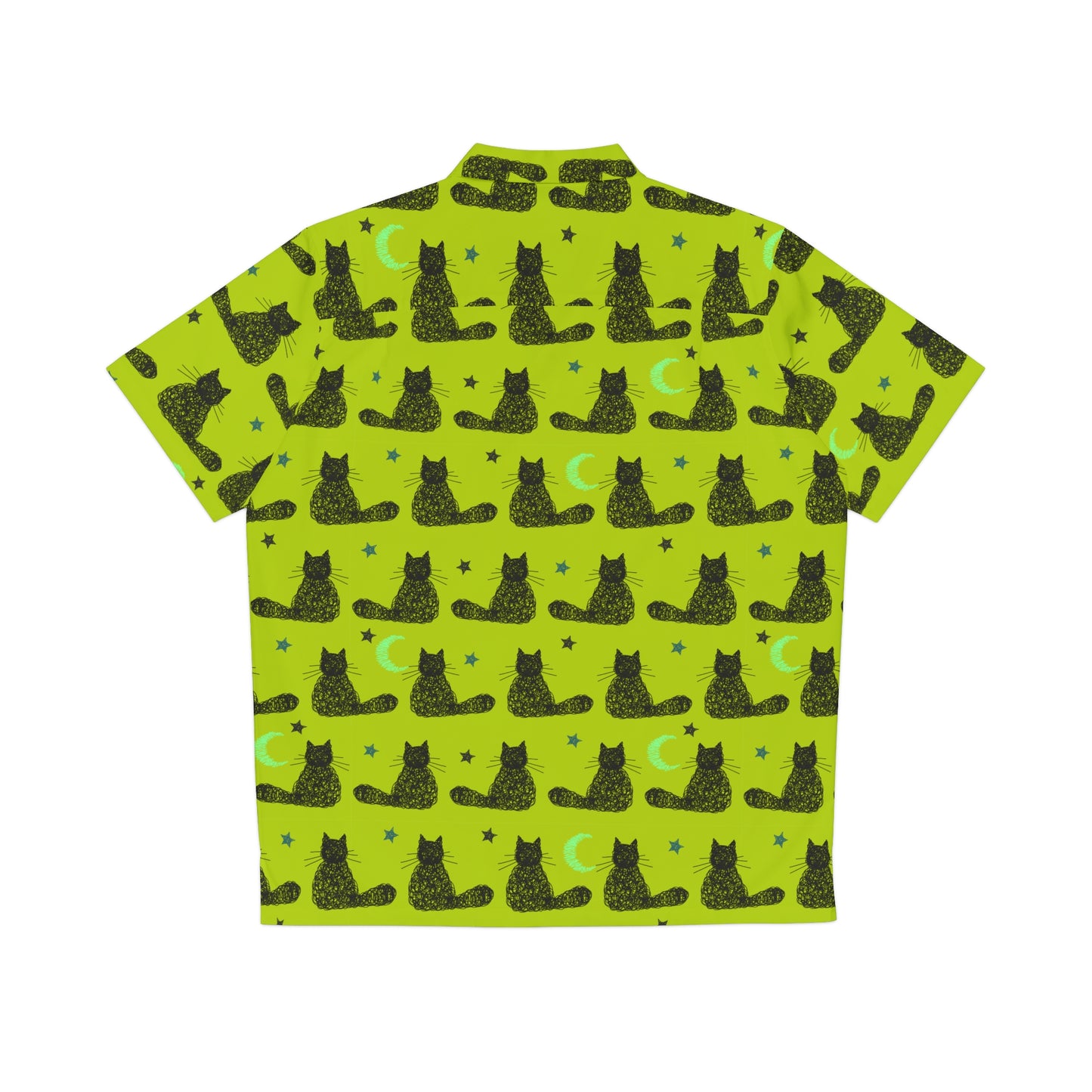 Neon Green Moon & Stars Cute Cat Pattern Hawaiian Shirt