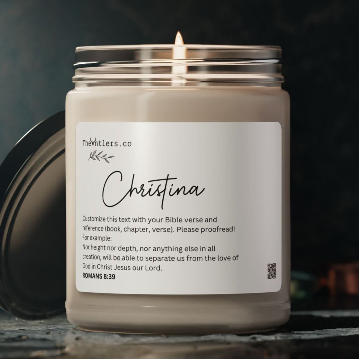 Personalized Scripture with Name Soy Wax Candle, Decoration Gift Idea, Eco Friendly 9oz