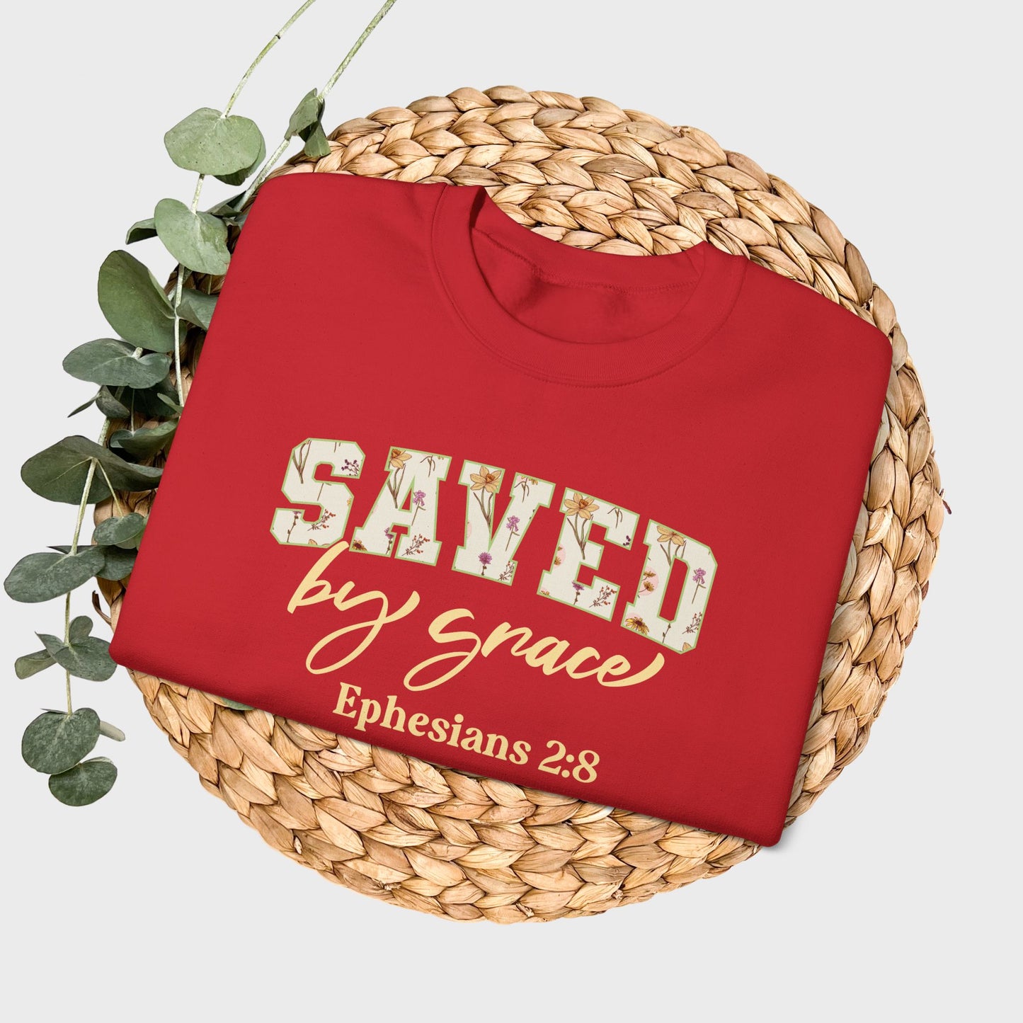 Saved by Grace Ephesians 2:8 Bible Verse Christian Sweatshirt | Inspirational Crewneck Unisex Gift | Cozy Everyday Wear