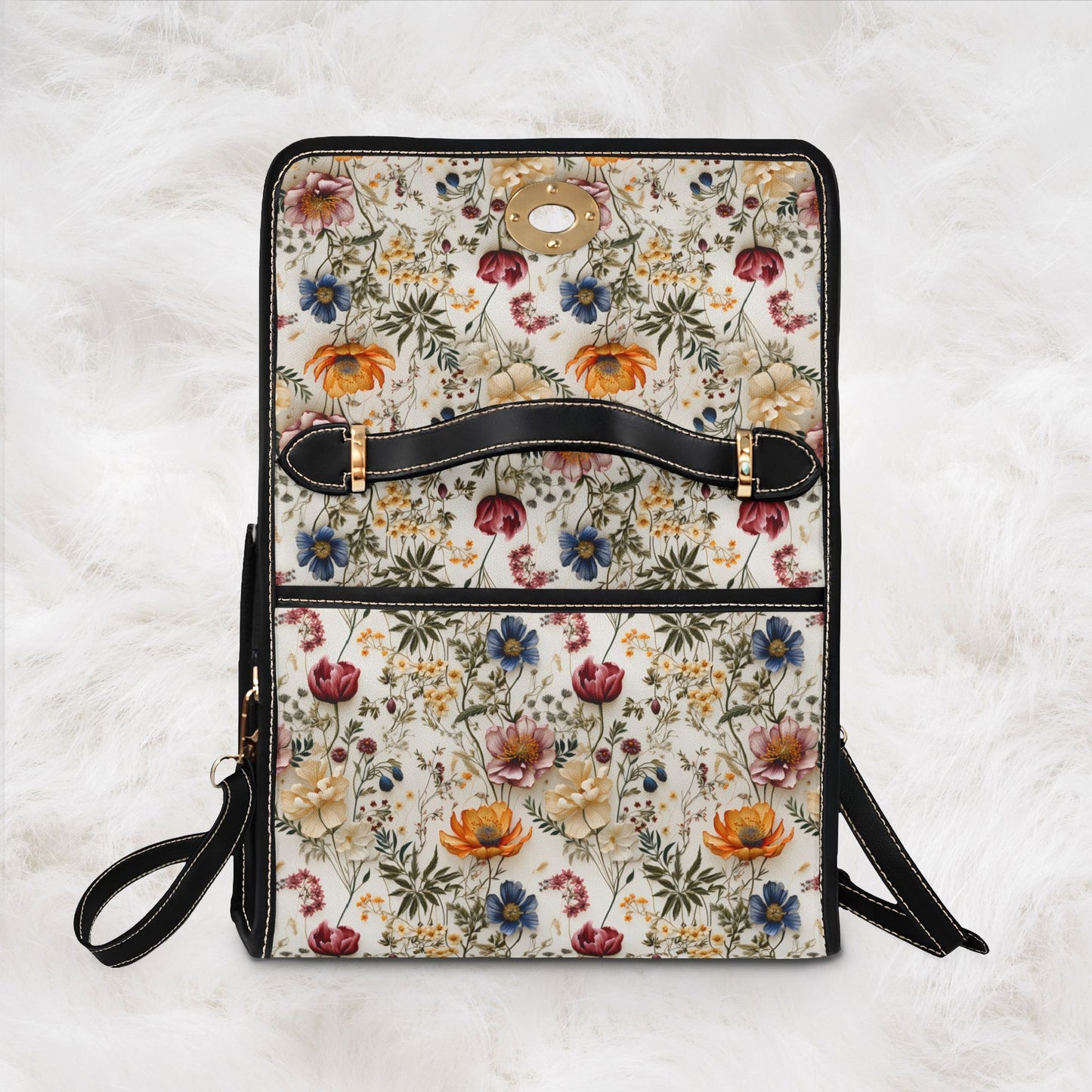 Personalized Name Waterproof Canvas Bag | Floral Flower Pattern Crossbody Shoulder Tote Handbag