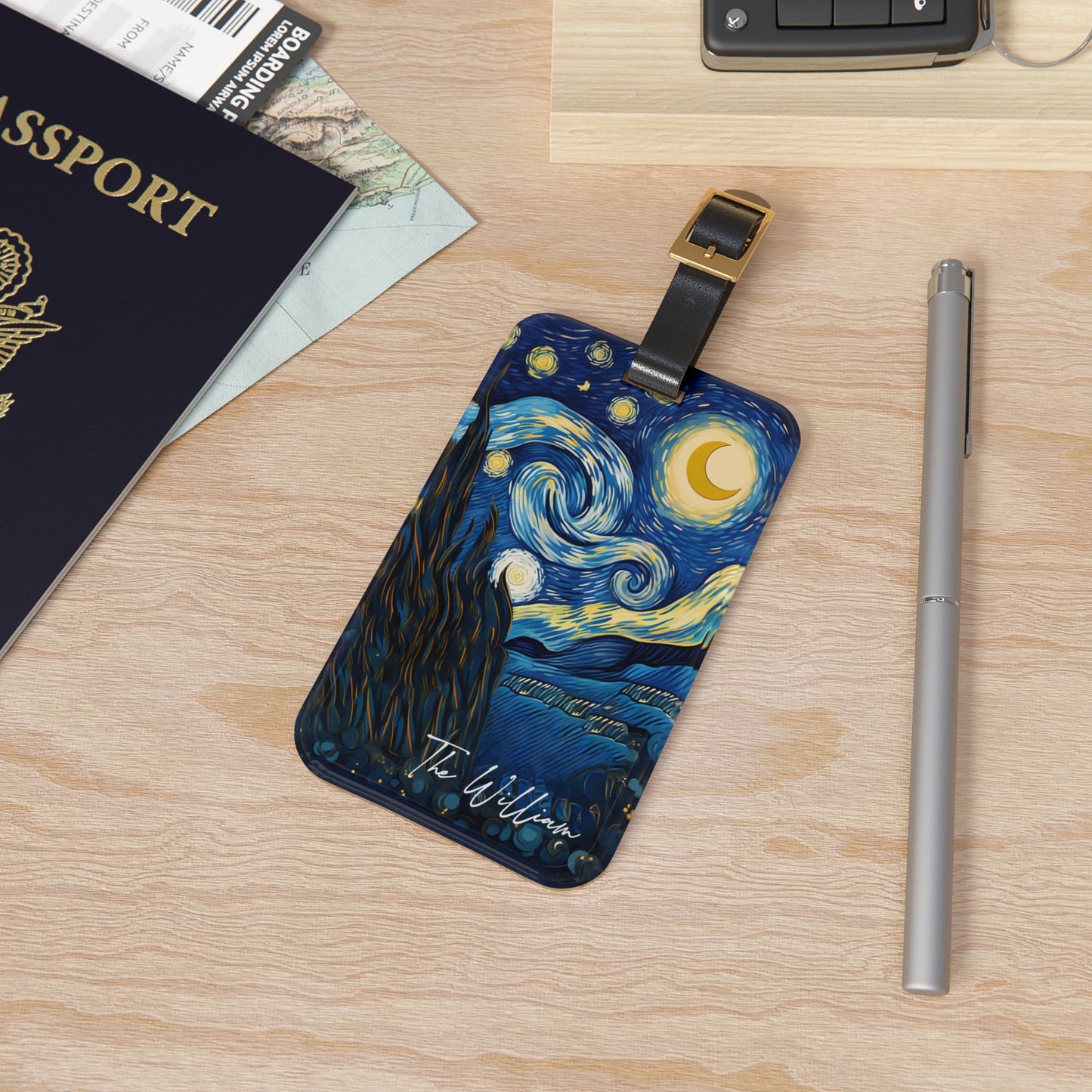 Personalized Custom Name Travel ID Vincent Van Gogh Starry Night Art Luggage Tag | Vacation Birthday Christmas Gift
