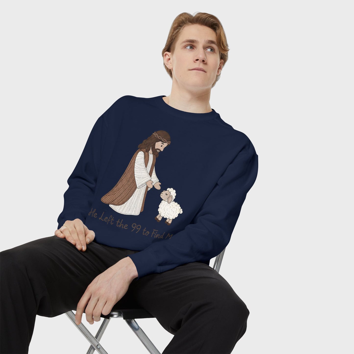 Christian Unisex Sweatshirt "He Left the 99 to Find Me" Shepherd & Lamb Crewneck