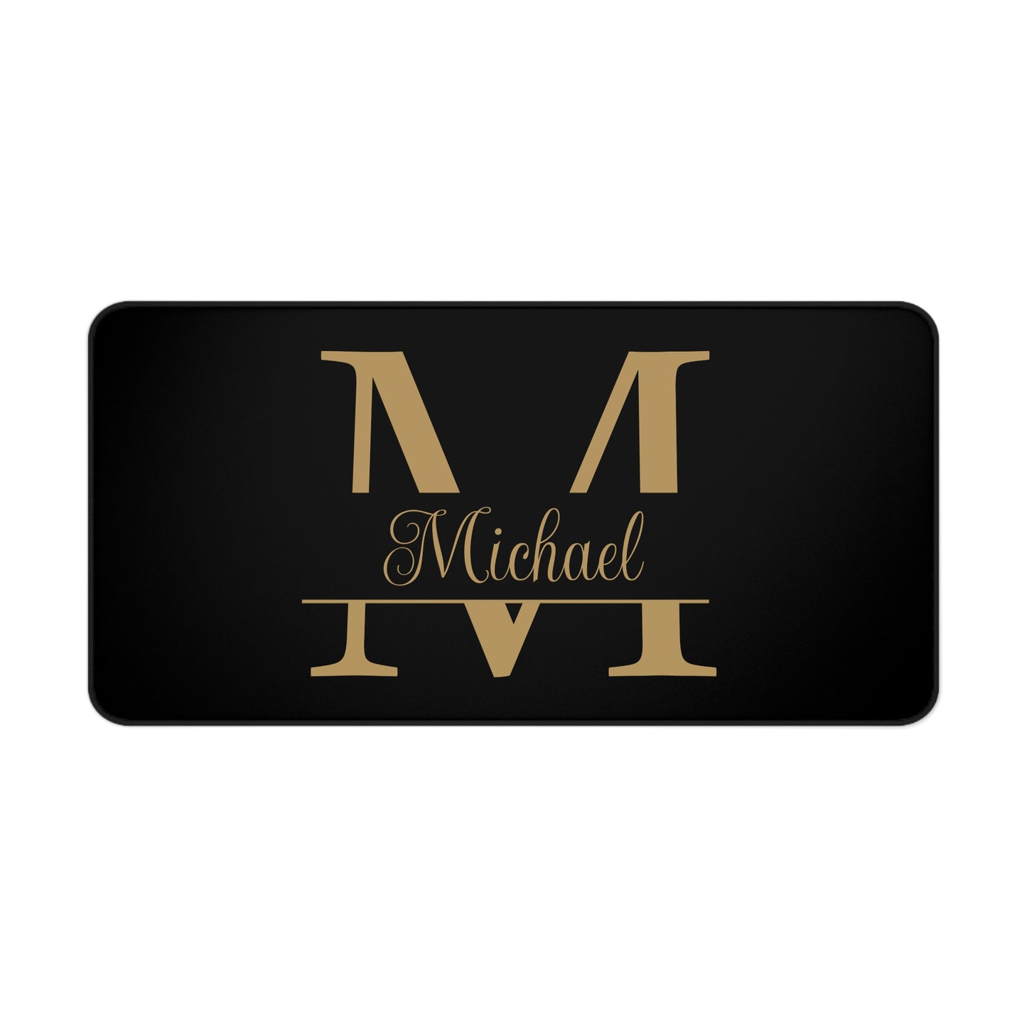 Personalized Monogram Name Black Gold Theme Desk Mat