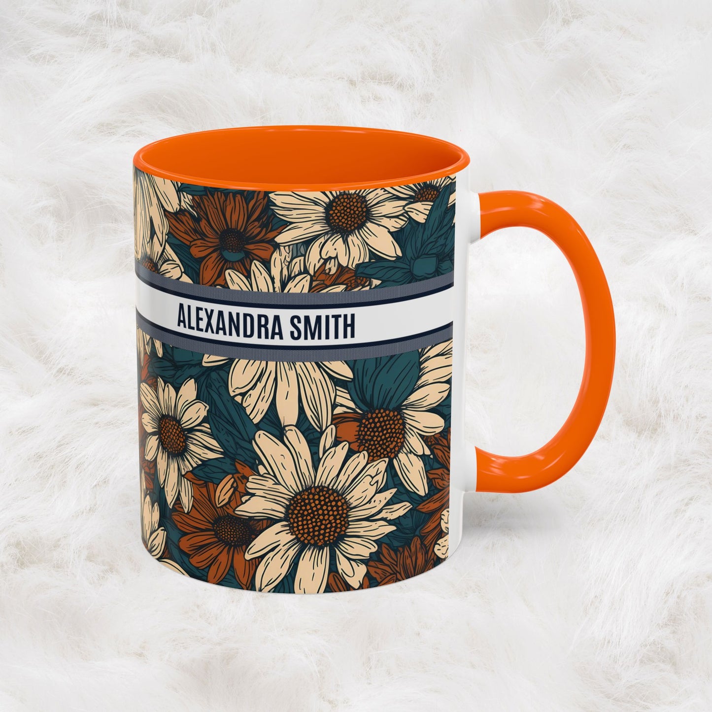 Personalized Name Text Daisy Floral Luxury Vintage Toile De Jouy French Pattern Accent Coffee Tea Mug