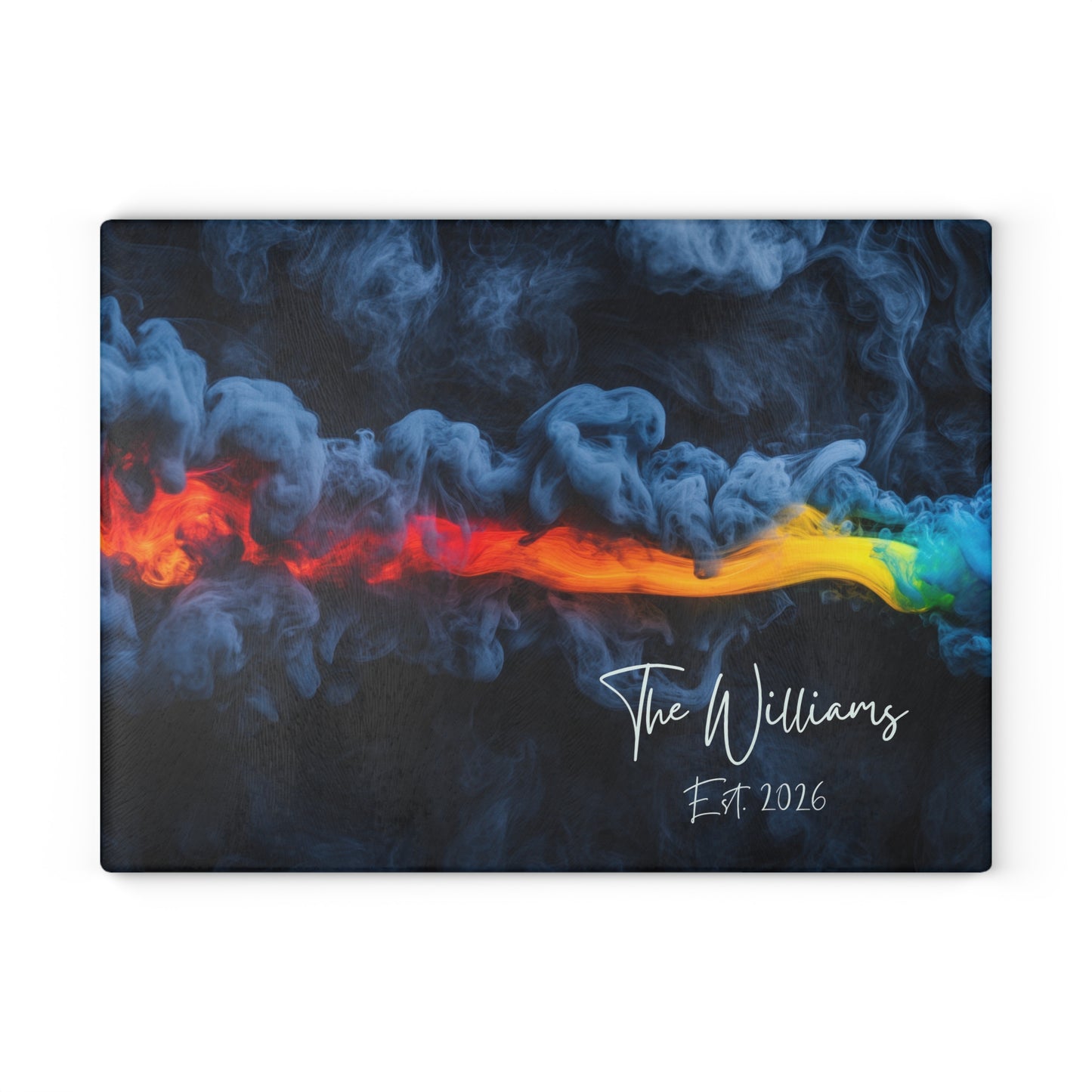 Personalized Custom Name & Established Date Rainbow Smoke Glass Cutting Board | Wedding, Anniversary, New House, Kitchen Decor Souvenir Gift