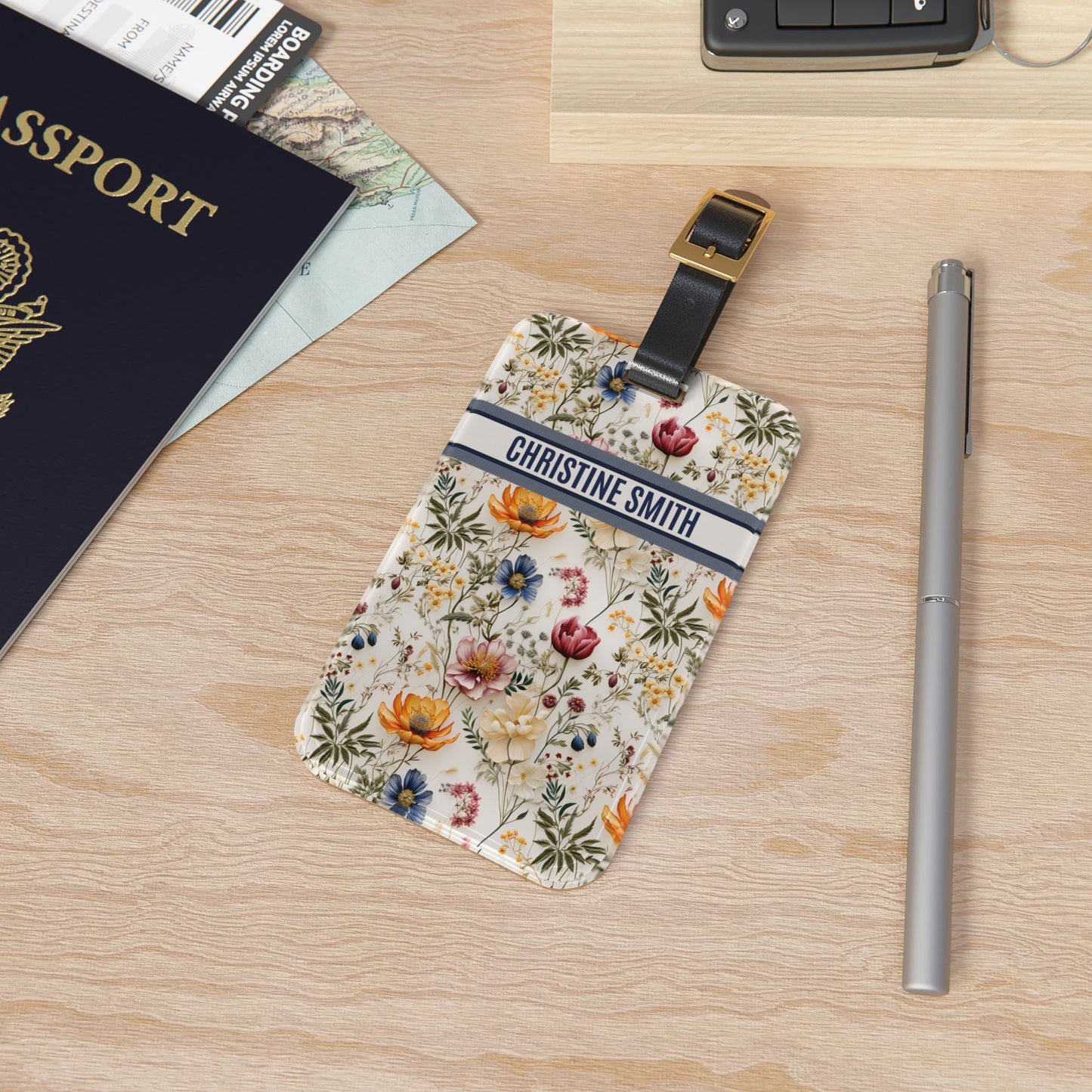 Personalized Name Travel ID Floral Seamless Flowers Luggage Tag | Vacation Birthday Christmas Gift