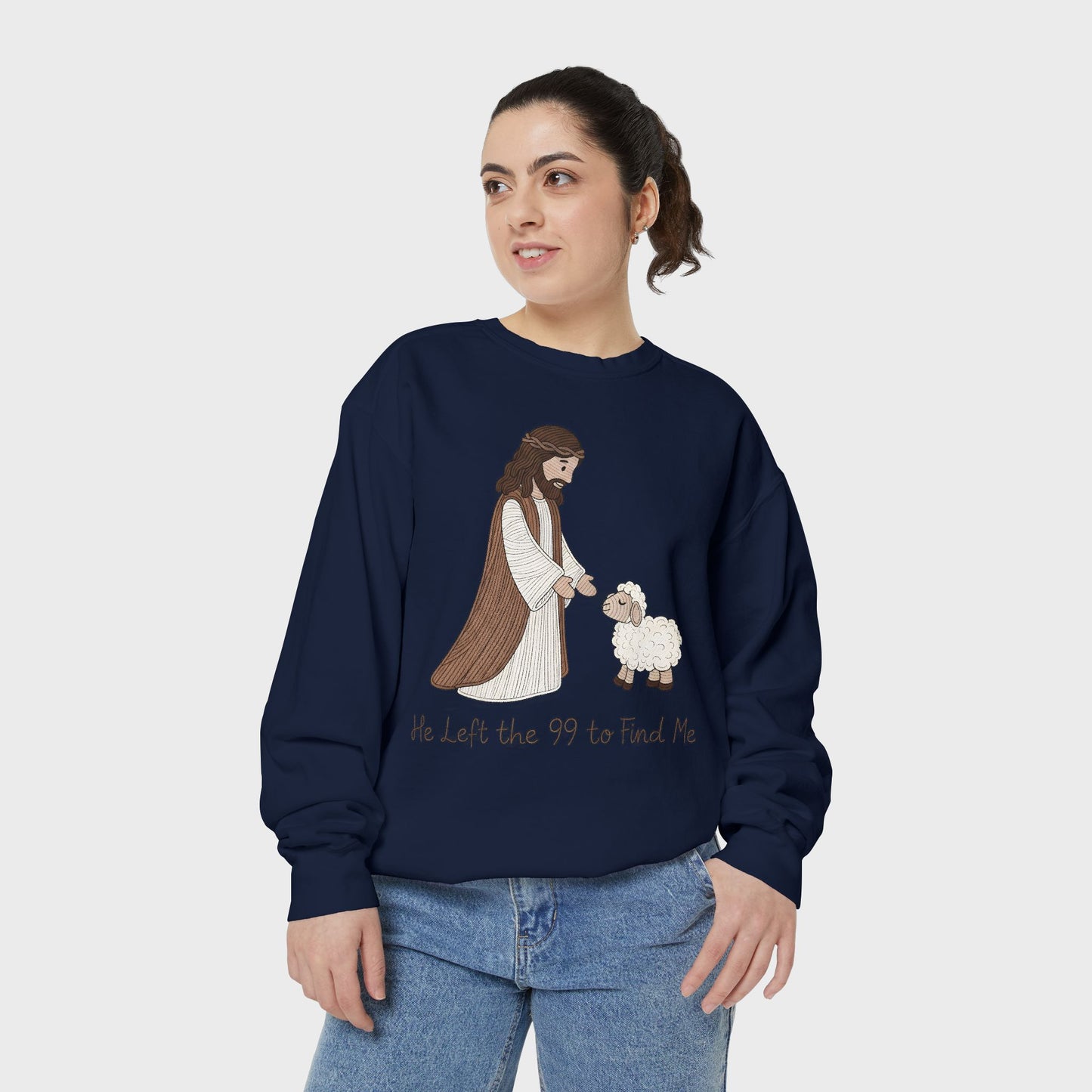 Christian Unisex Sweatshirt "He Left the 99 to Find Me" Shepherd & Lamb Crewneck