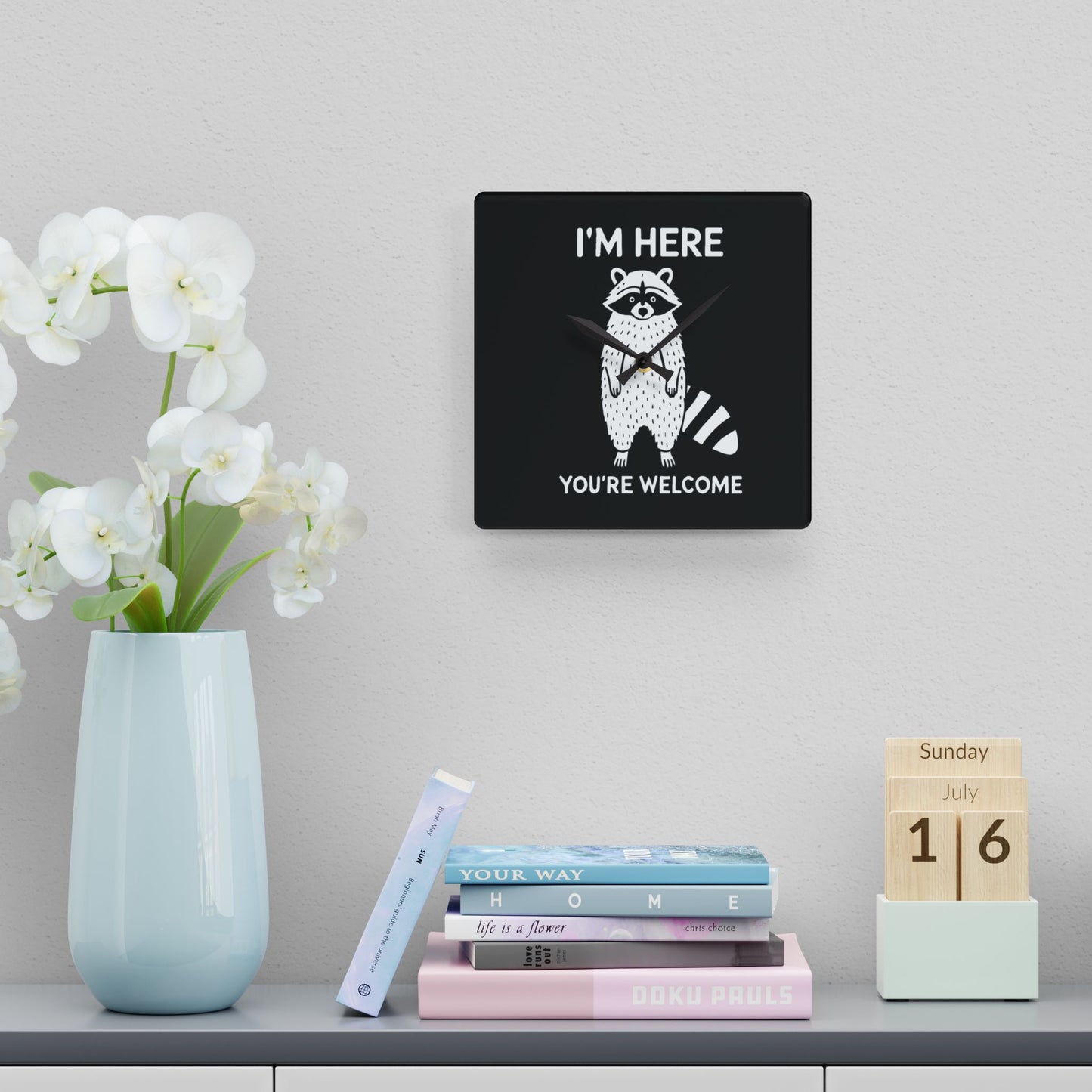 Funny Cute Raccoon Acrylic Wall Clock | Animal Pet Lover Home Decor