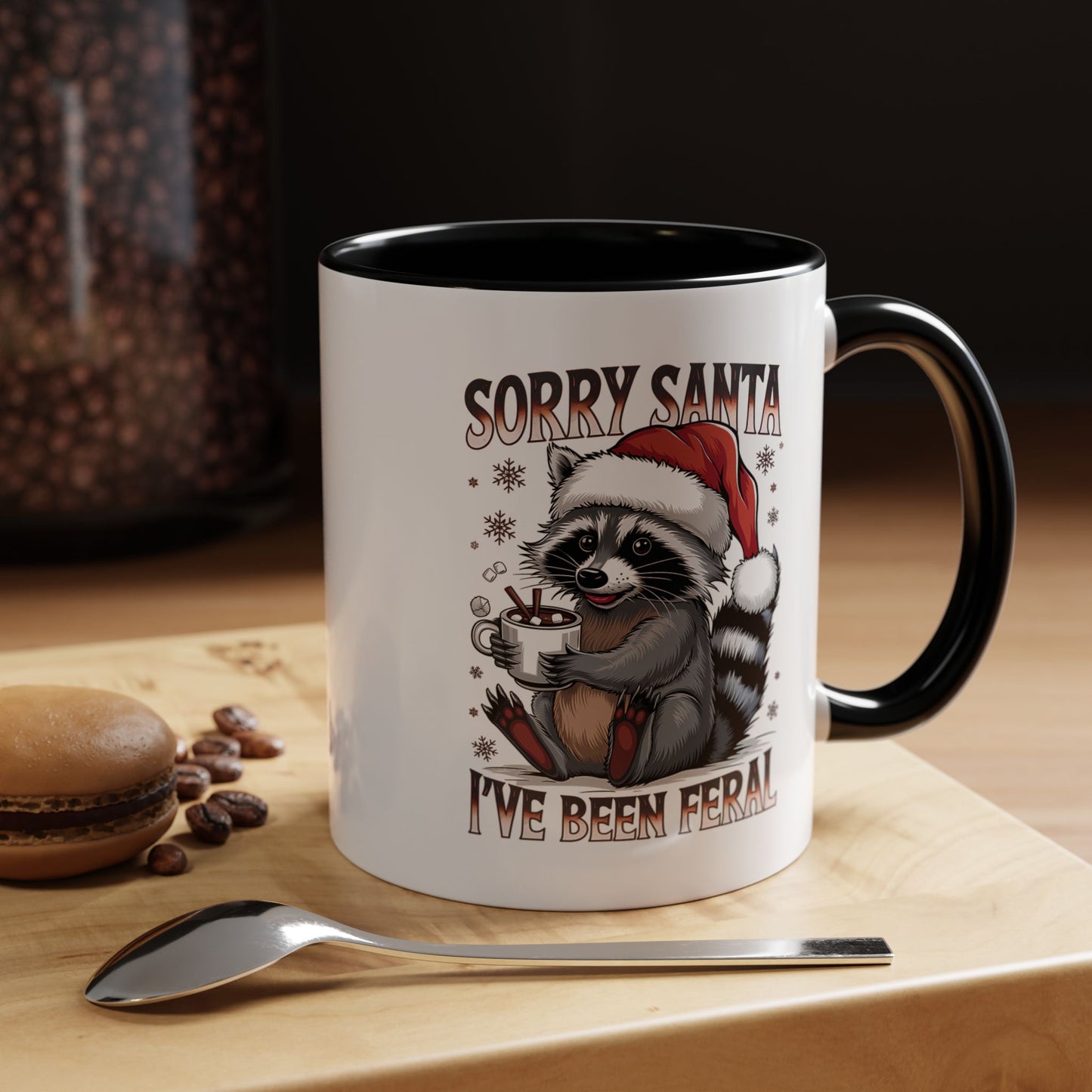 Sorry Santa, I'm Been Feral - Cute Funny Raccoon Mug | Hunting Christmas Holiday Gift