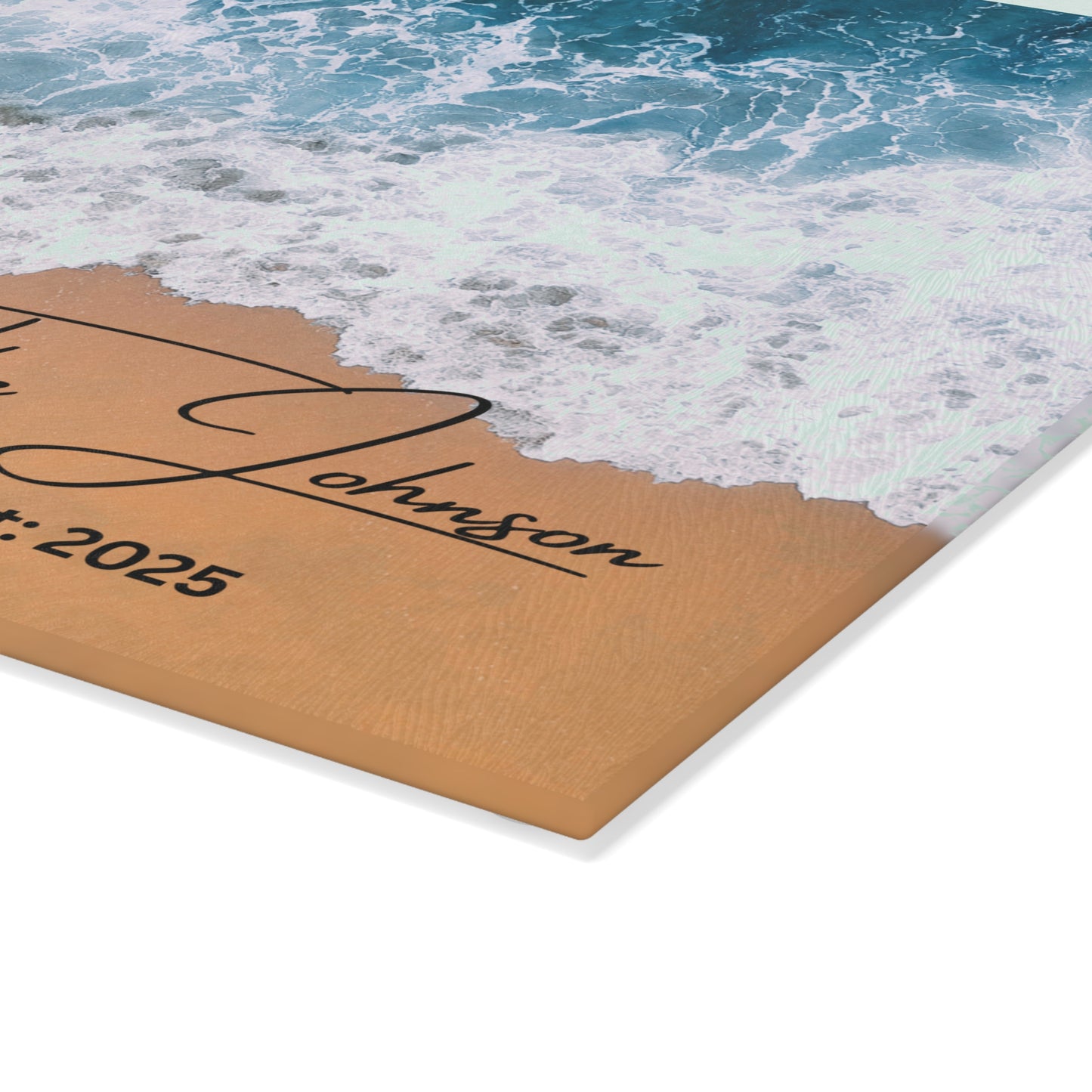 Personalized Ocean Beach Sand Glass Cutting Board Version 1 | Luxury Gift Ideas Home Kitchen Decor