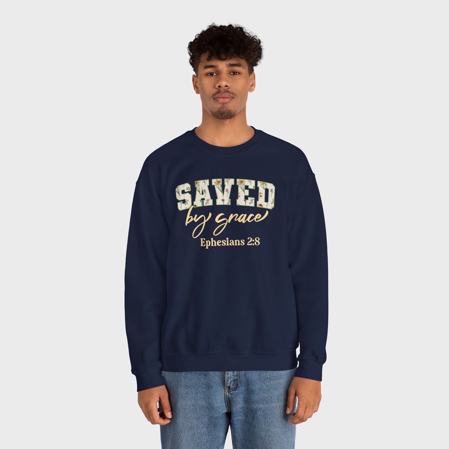 Saved by Grace Ephesians 2:8 Bible Verse Christian Sweatshirt | Inspirational Crewneck Unisex Gift | Cozy Everyday Wear
